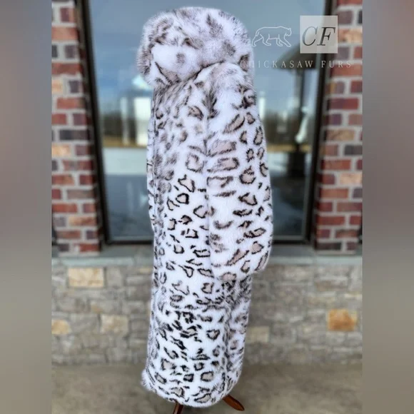 48 Unisex Floor Length Snow Leopard Dyed Fox Fur Coat Real FOX Fur - Picture 5 of 14